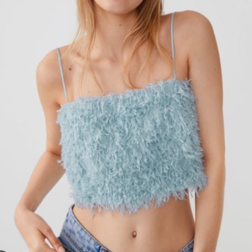 Zara NWT Feather Crop Top mint Blue XS!!